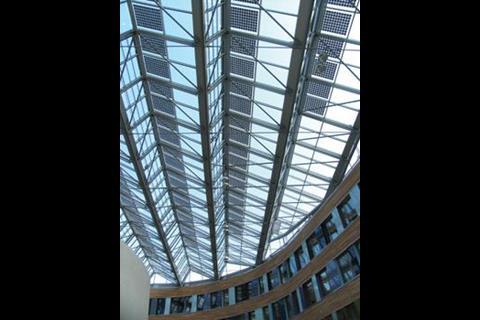Photovoltaic cells have been incorporated into the atrium roof.